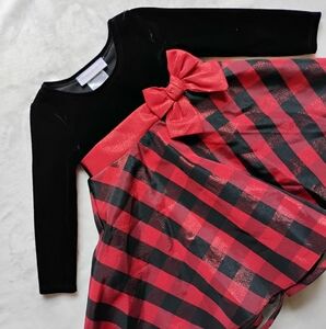 Beautiful Black Velvet Buffalo Plaid Fancy Dress | Red Christmas Dress | 18M